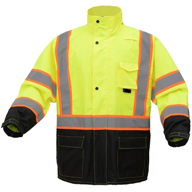 Hi Viz Black Bottom Safety Rain Coat - Image 2