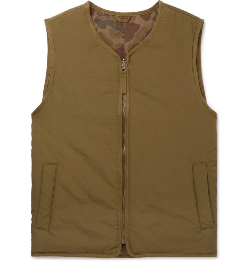 Men's Reversible Padded Camouflage-Print Nylon and Cotton Gilet