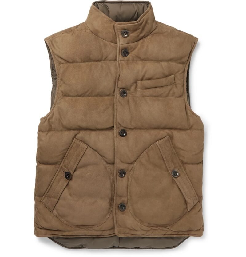 Men's Reversible Quilted Suede and Shell Down Gilet