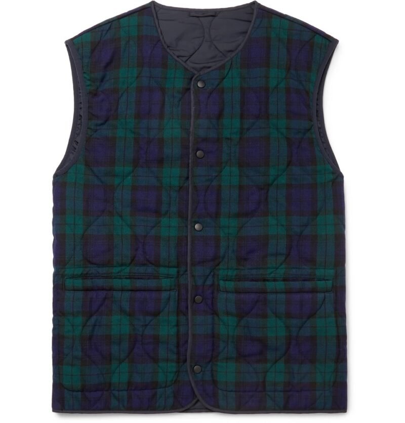 Men's Slim-Fit Reversible Checked Twill and Quilted Shell Gilet