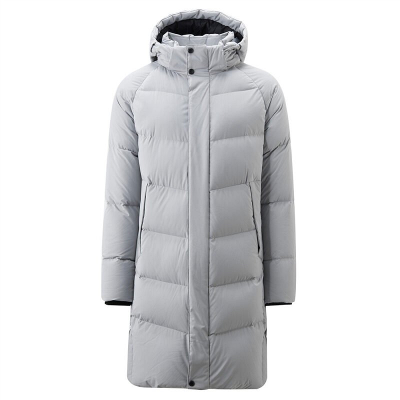 Men's Mid-long detachable hooded 90% grey duck down jacket