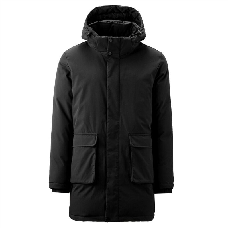 Men's Solid stand collar detachable mid-long hooded coat