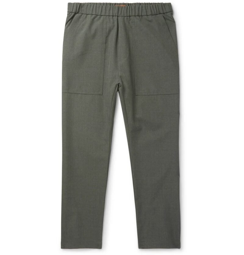 Men's Grey-Green Tapered Cropped Woven Trousers