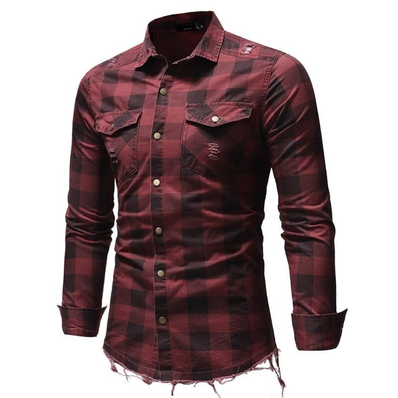 Men's Cotton Plaid Slim Fit Button Down Shirts