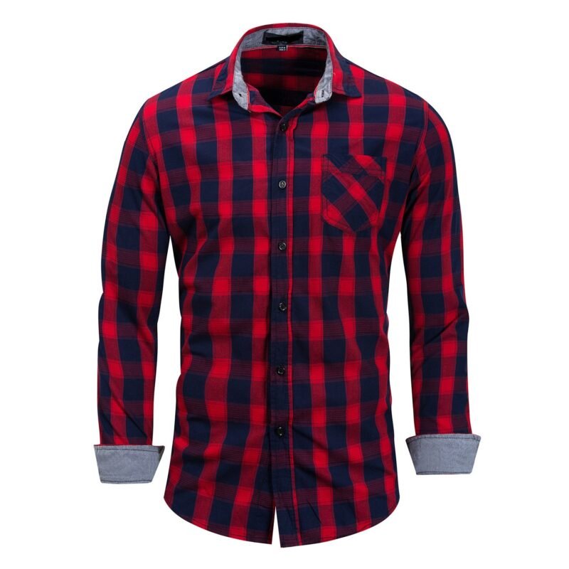 Men's Casual Plaid Buttons Up Red and Black Long Sleeve Shirts