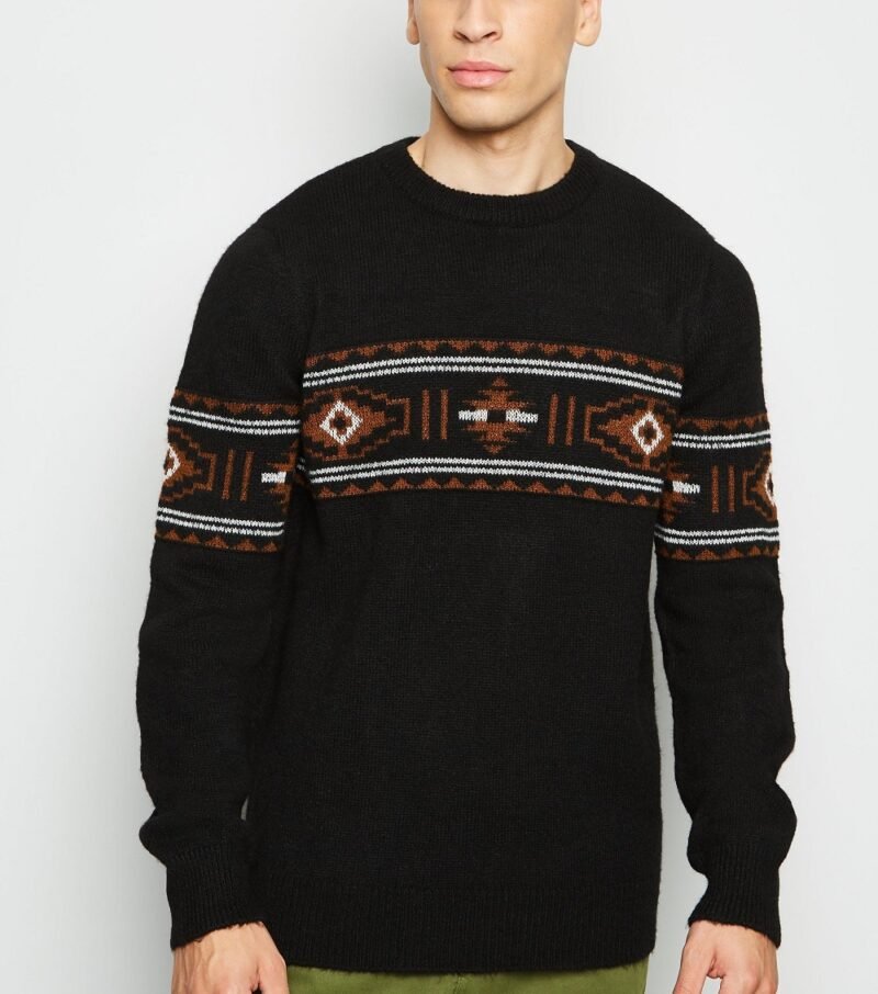 Men's Black Crew Neck Jumper - Image 3