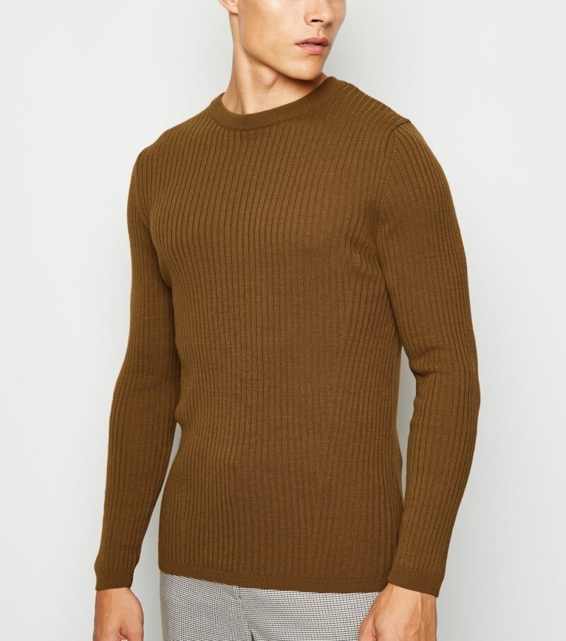 Men's Brown Long Sleeve Muscle Fit Jumper - Image 3