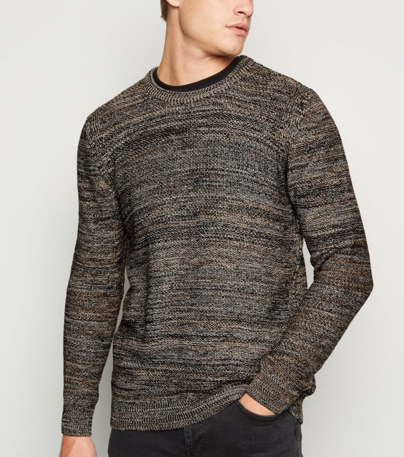 Men's Brown Space Dye Knit Crew Neck Jumper - Image 3