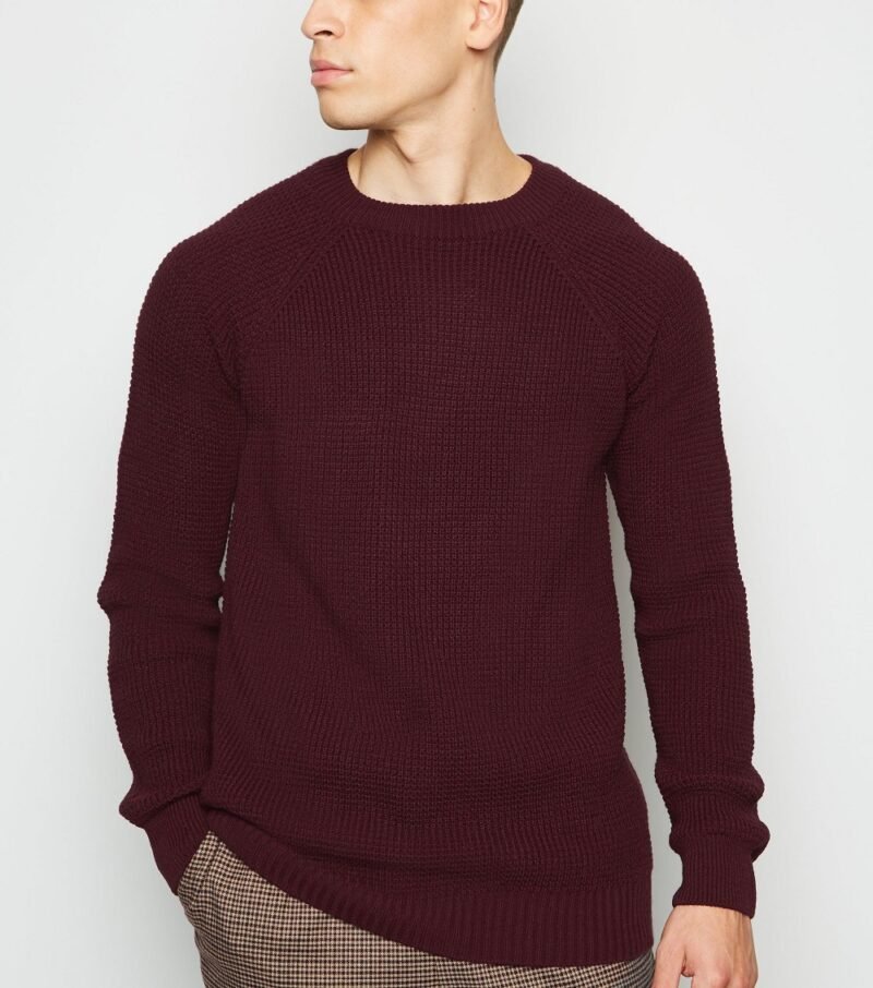 Men's Burgundy Raglan Sleeve Crew Neck Jumper - Image 3