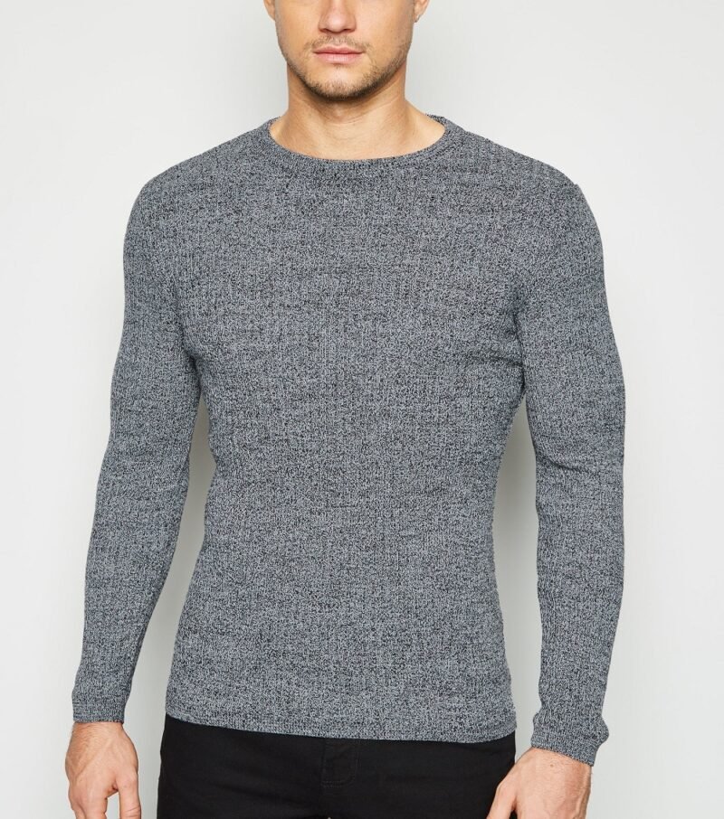 Men's Dark Grey Long Sleeve Muscle Fit Jumper - Image 2