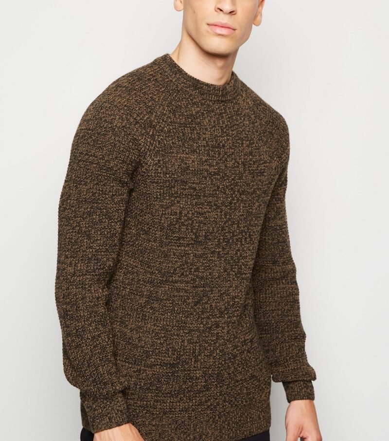 Men's Light Brown Tuck Stitch Crew Neck Jumper - Image 3