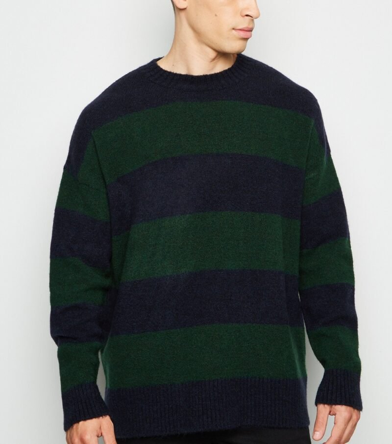 Men's Navy Stripe Crew Neck Jumper - Image 3