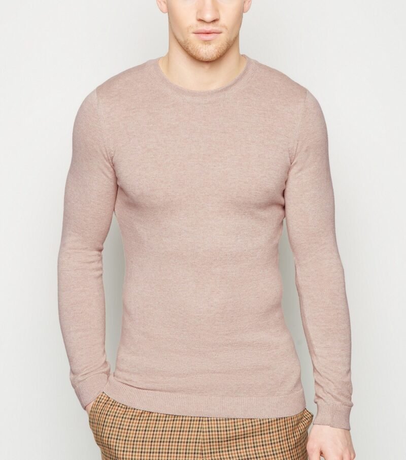 Men's Stone Cotton Crew Muscle Fit Jumper - Image 3