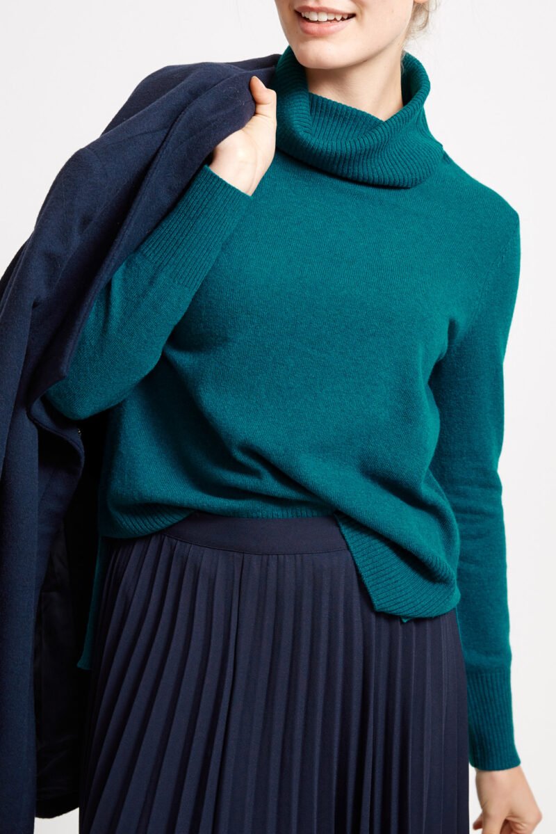 Women's Blue Roll Neck Knit Sweater - Image 4