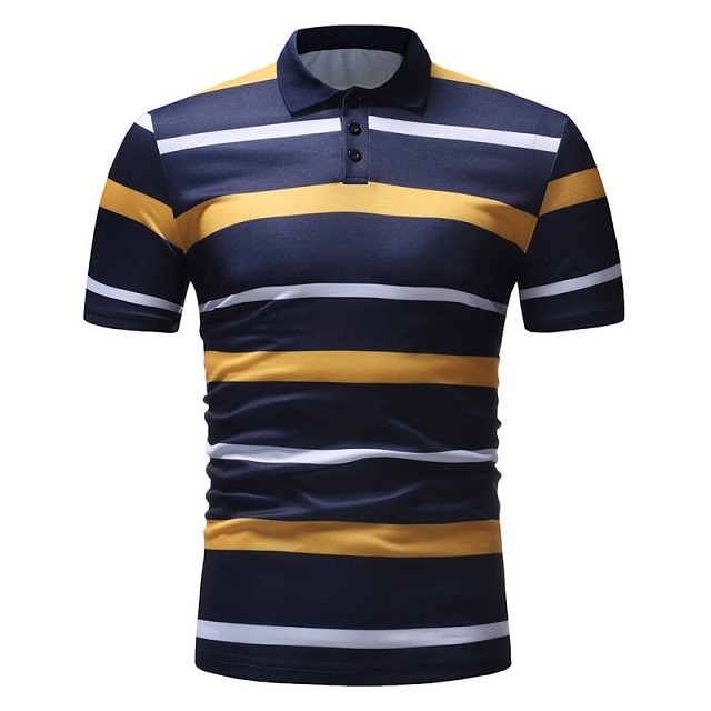 Men's Striped Printed Turn down Collar Short Sleeve Cotton Golf Shirt ...
