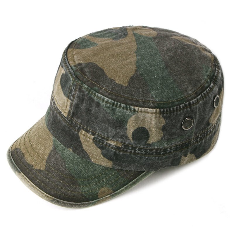 Camouflage Simple Washed Cotton Flat Top Caps