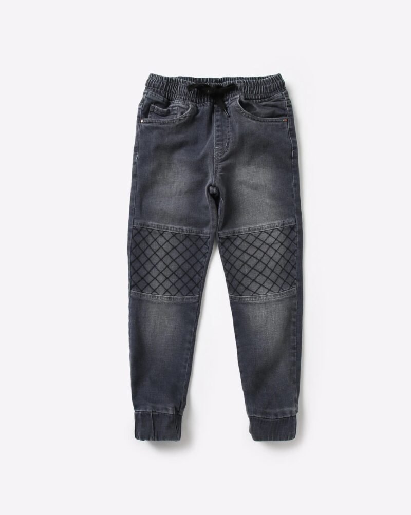 Boys Denim Joggers with Embroidered Panels - Image 2