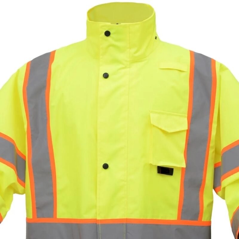 Hi Viz Black Bottom Safety Rain Coat - Image 3