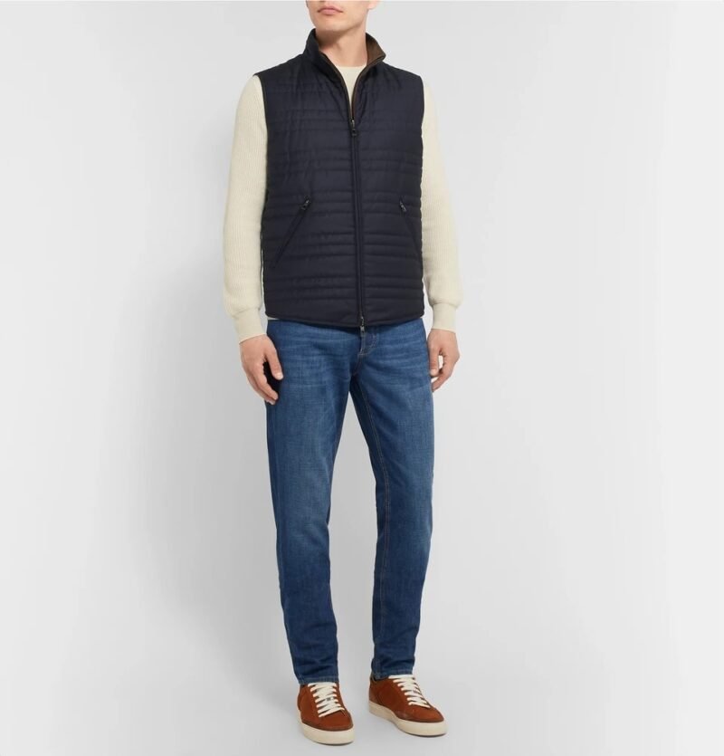 Men's Reversible Quilted Rain System Micro fiber and Virgin Wool-Blend Gilet - Image 6