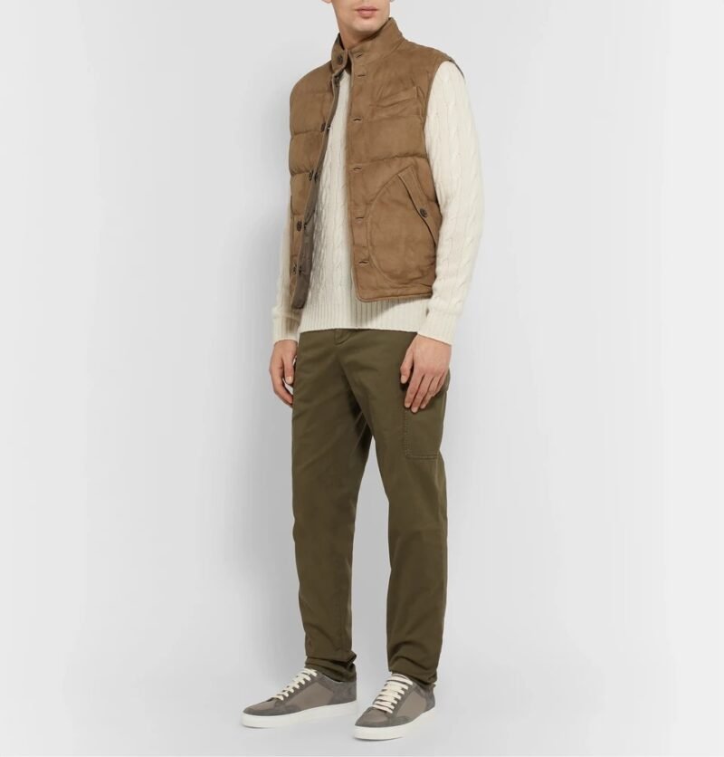 Men's Reversible Quilted Suede and Shell Down Gilet - Image 6