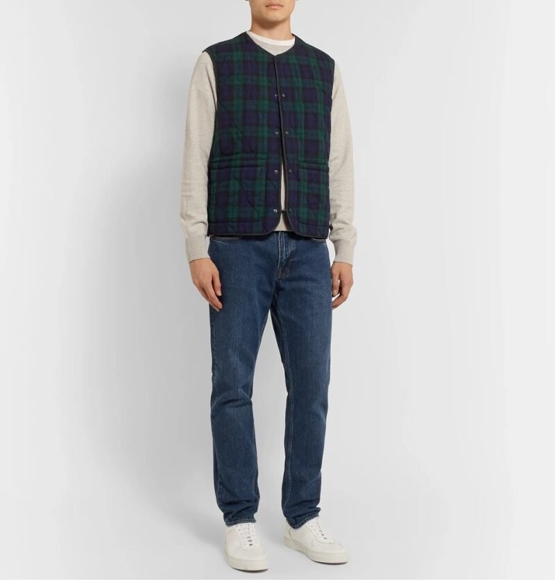 Men's Slim-Fit Reversible Checked Twill and Quilted Shell Gilet - Image 7