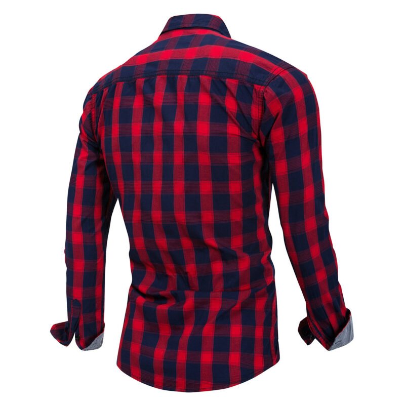 Men's Casual Plaid Buttons Up Red and Black Long Sleeve Shirts - Image 2