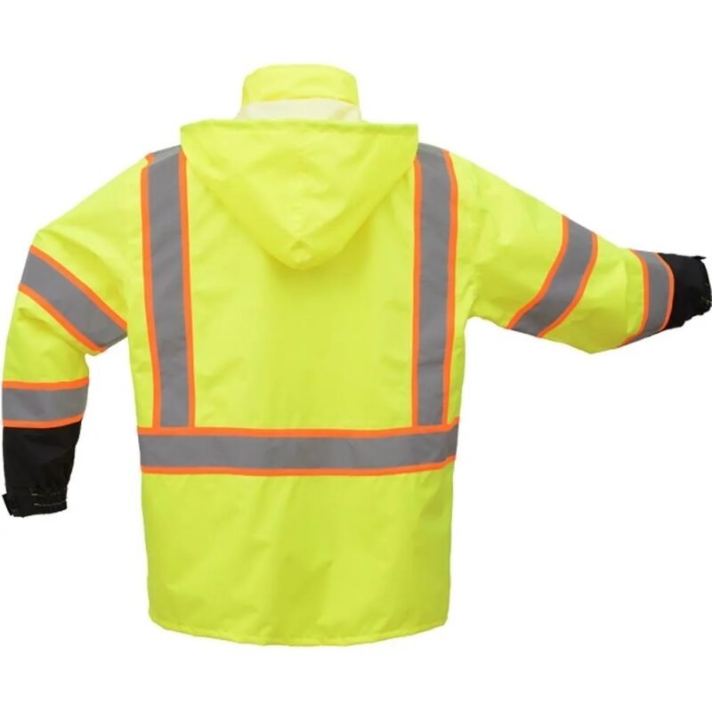 Hi Viz Black Bottom Safety Rain Coat - Image 4