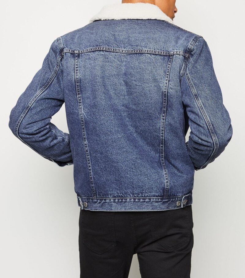 Men's Blue Mid Wash Borg Lined Denim Jacket - Image 2