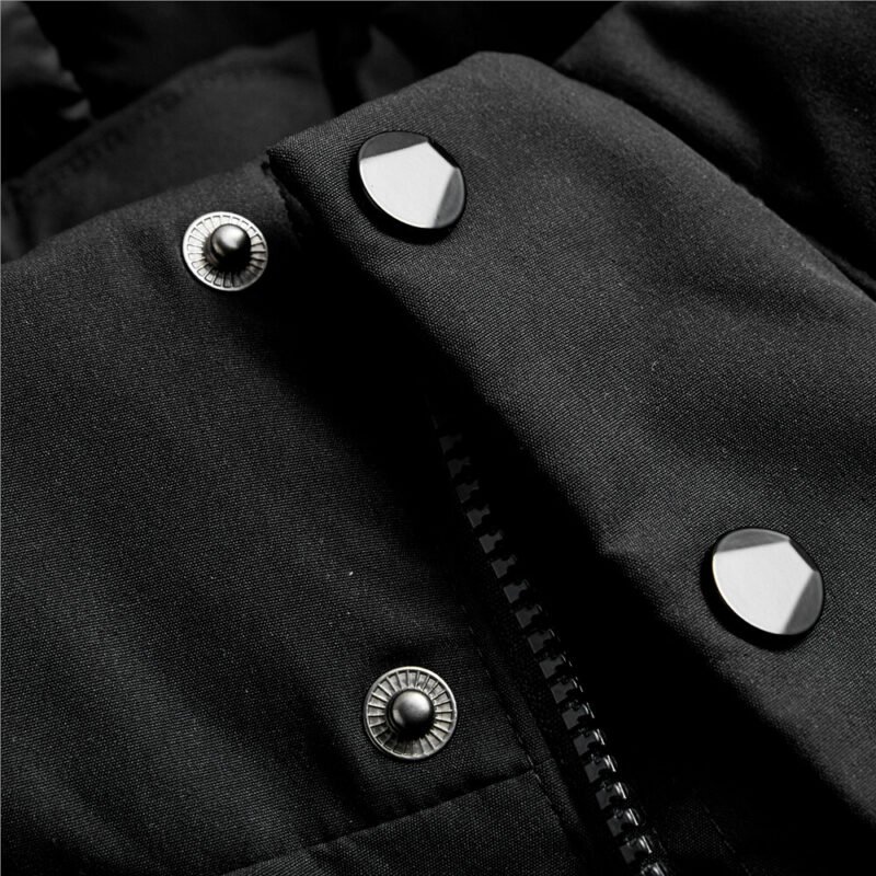 Men's Solid stand collar detachable mid-long hooded coat - Image 3