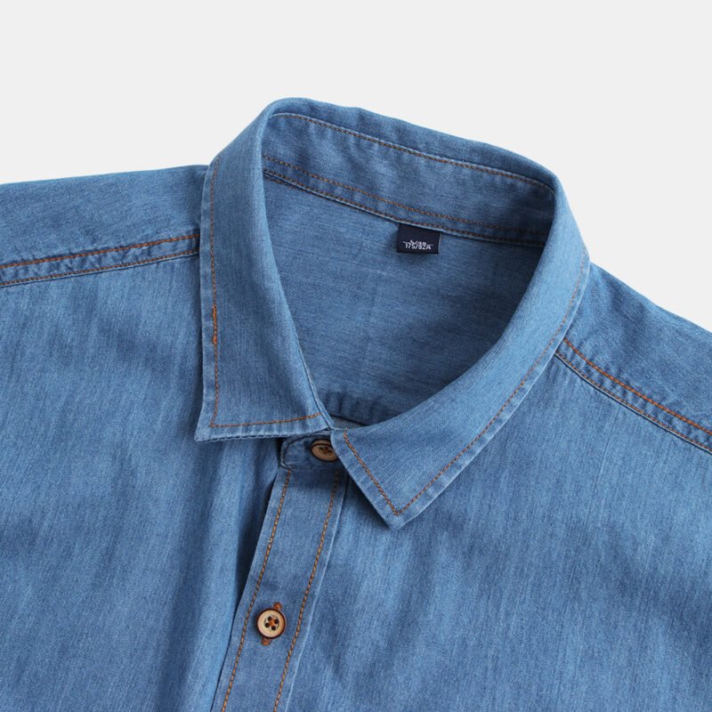 Men's Denim Turn down Collar Short Sleeve Casual Shirts - Image 3