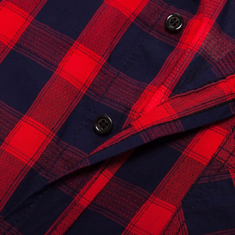 Men's Casual Plaid Buttons Up Red and Black Long Sleeve Shirts - Image 3