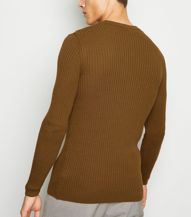 Men's Brown Long Sleeve Muscle Fit Jumper - Image 2