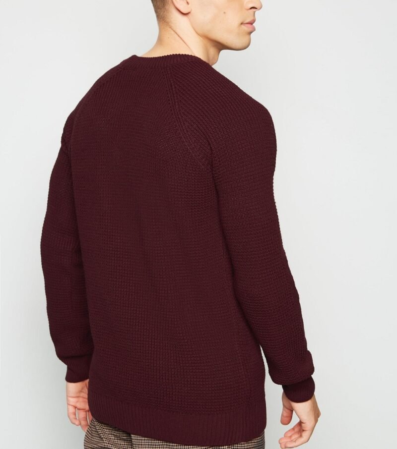 Men's Burgundy Raglan Sleeve Crew Neck Jumper - Image 2