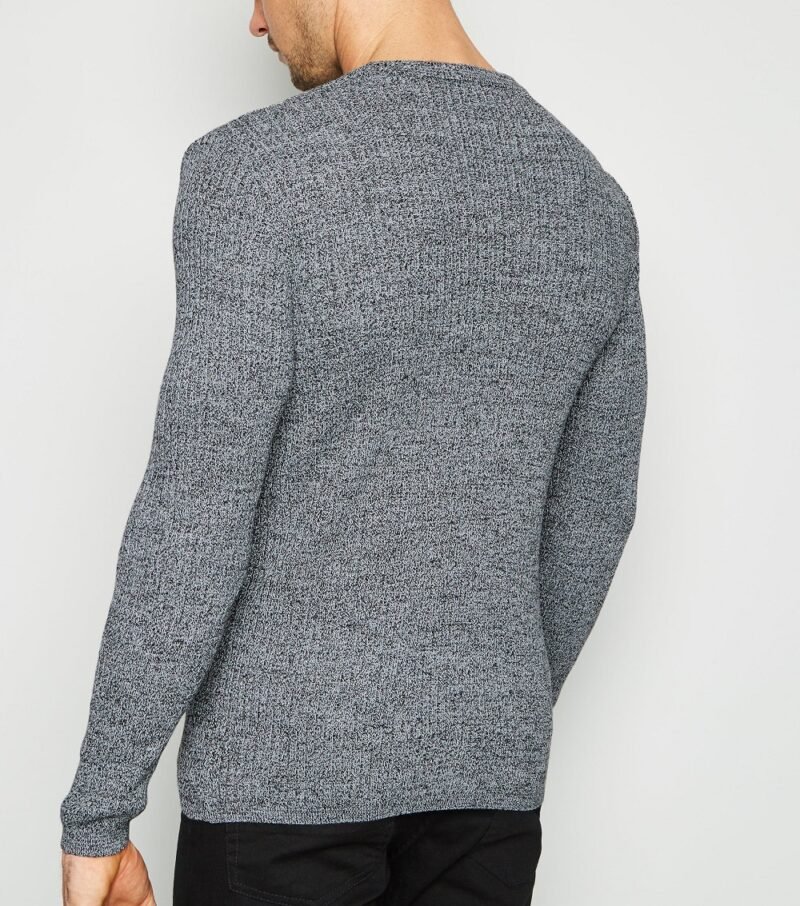 Men's Dark Grey Long Sleeve Muscle Fit Jumper - Image 3