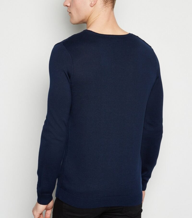 Men's Navy Cable Knit Muscle Fit Jumper - Image 2