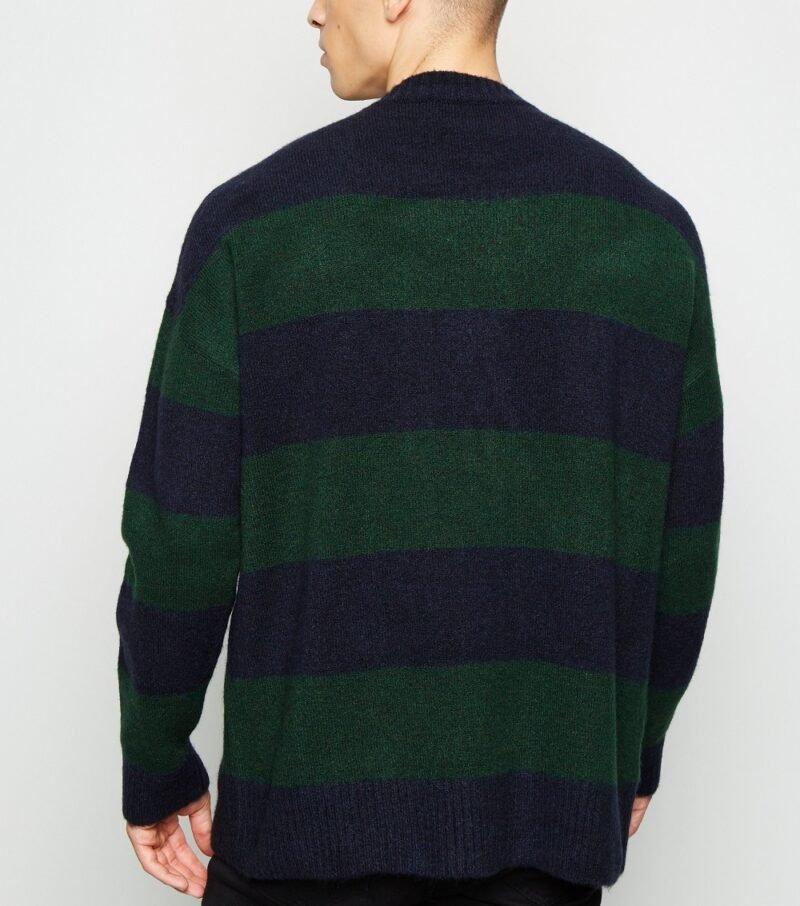 Men's Navy Stripe Crew Neck Jumper - Image 2