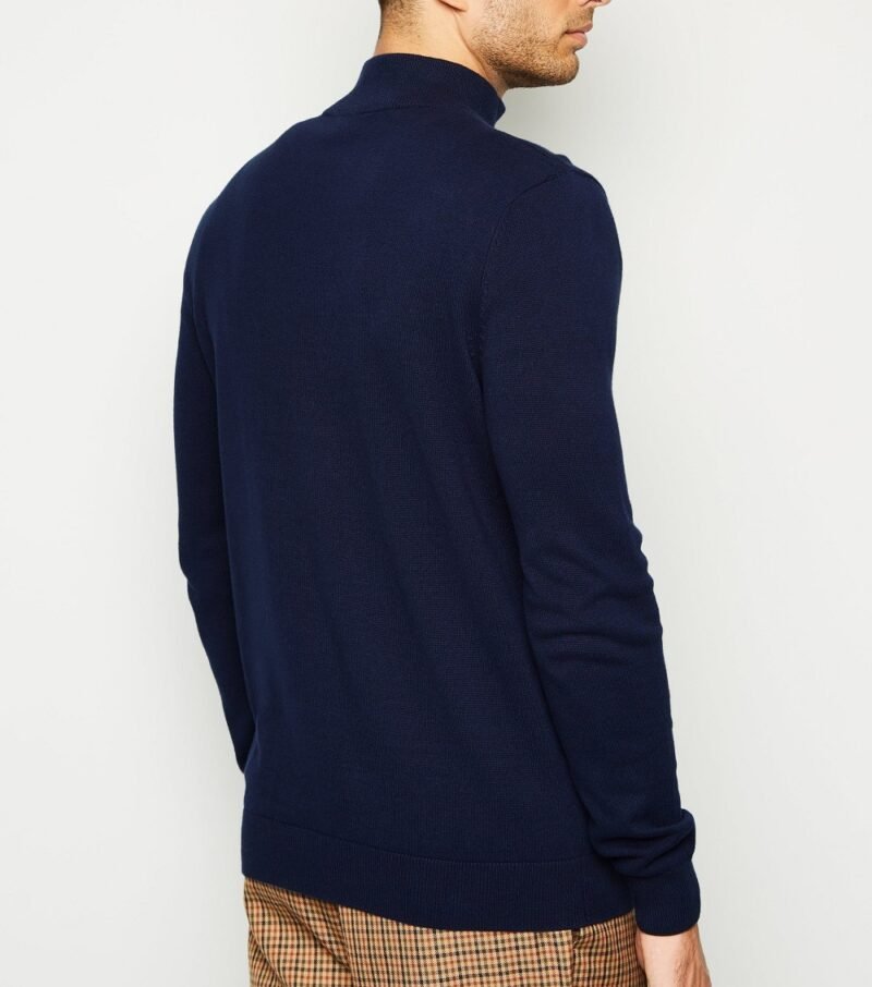 Men's Navy Zip Neck Jumper - Image 2