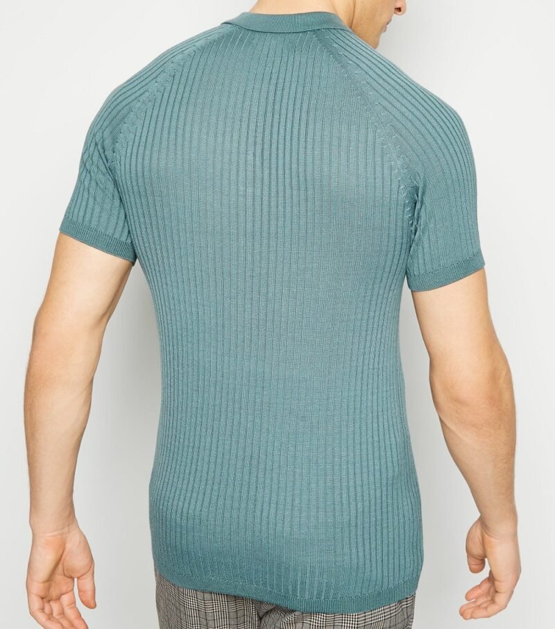 Men's Teal Knit Muscle Fit Polo Shirt - Image 2