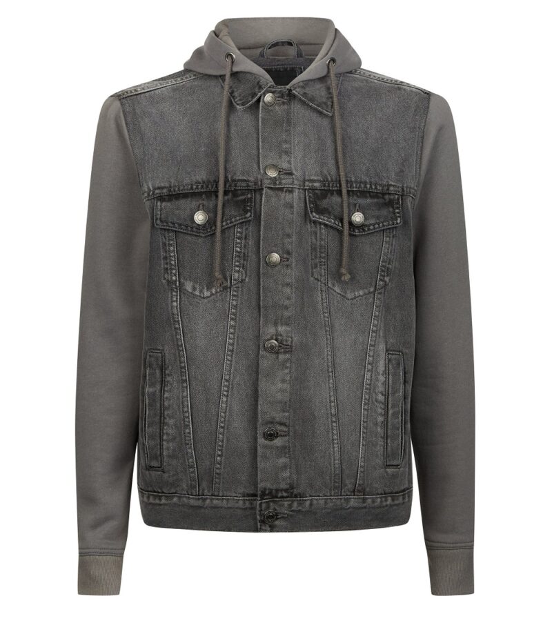 Men's Dark Grey Jersey Sleeve Denim Jacket