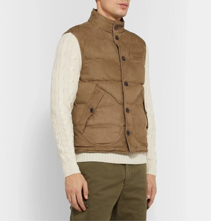 Men's Reversible Quilted Suede and Shell Down Gilet - Image 5