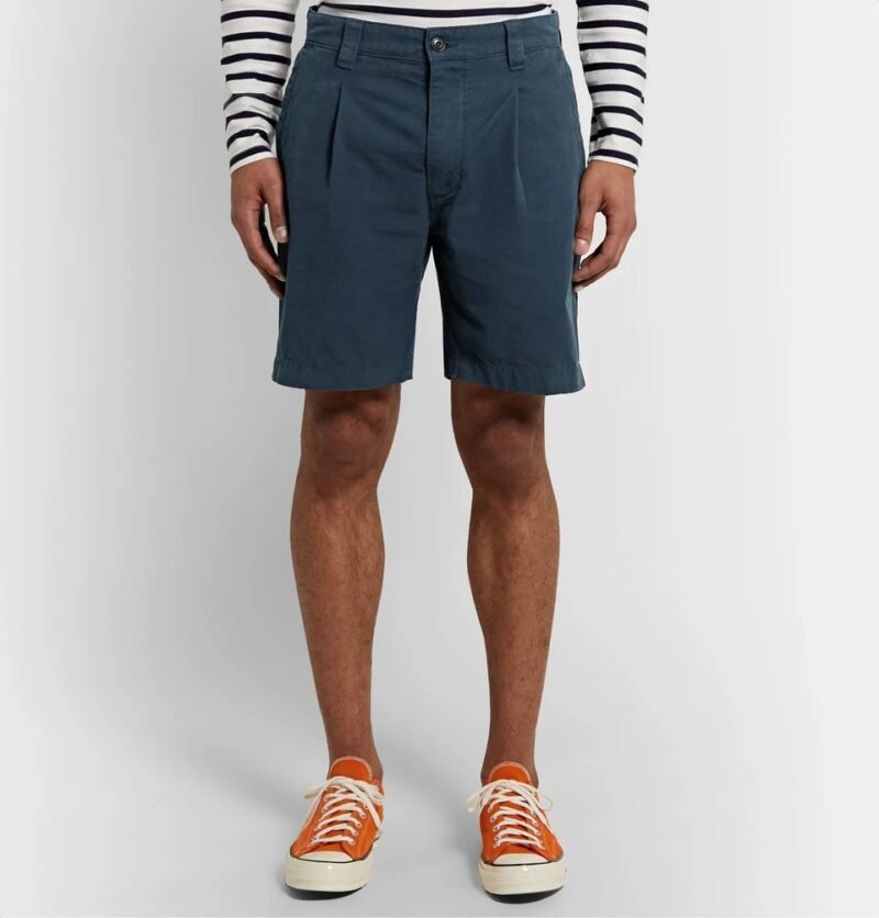 Men's Slim-Fit Garment-Dyed Pleated Cotton-Rip stop Shorts - Image 3