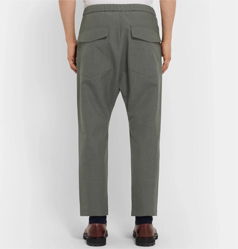 Men's Grey-Green Tapered Cropped Woven Trousers - Image 4