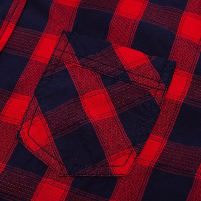 Men's Casual Plaid Buttons Up Red and Black Long Sleeve Shirts - Image 4