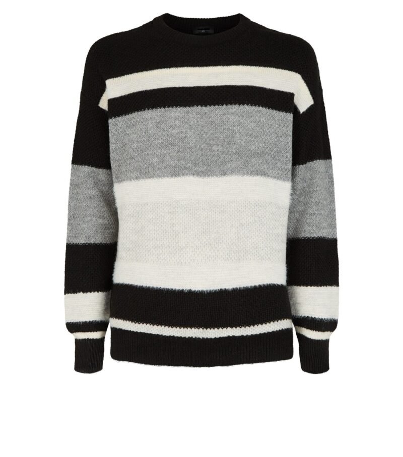 Men's Black Stripe Fluffy Knit Jumper