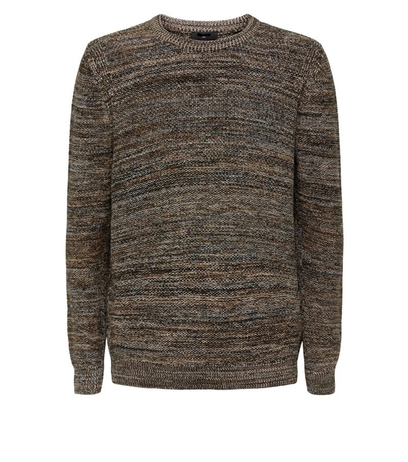 Men's Brown Space Dye Knit Crew Neck Jumper