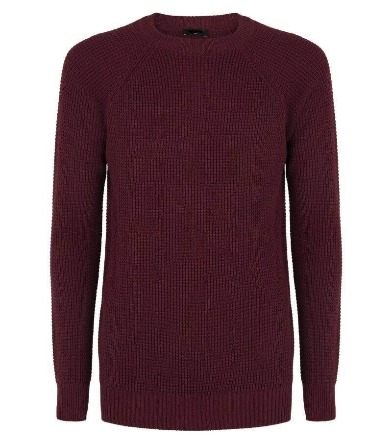 Men's Burgundy Raglan Sleeve Crew Neck Jumper