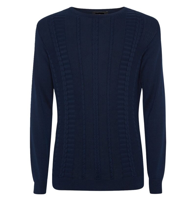 Men's Navy Cable Knit Muscle Fit Jumper