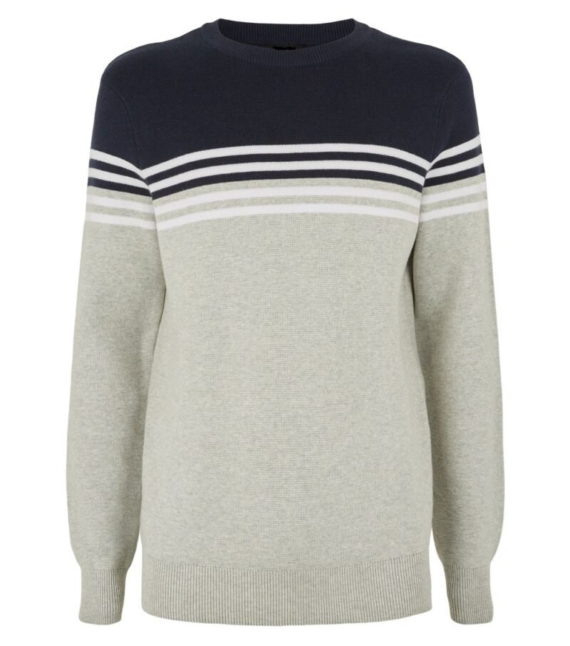 Men's Navy Stripe Color Block Crew Jumper