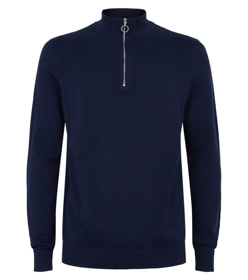 Men's Navy Zip Neck Jumper