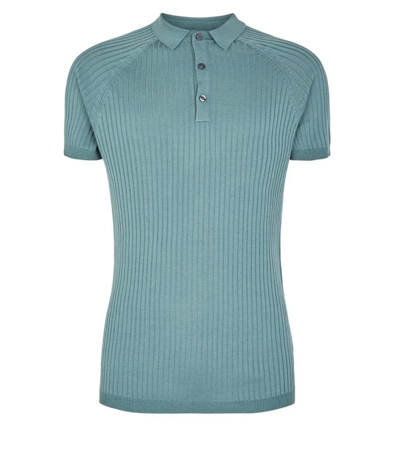 Men's Teal Knit Muscle Fit Polo Shirt